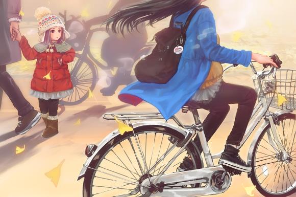 自転車と妊婦さんの画像