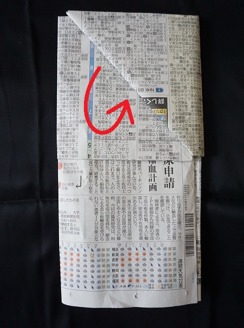新聞紙で作るスリッパの折り方の手順画像